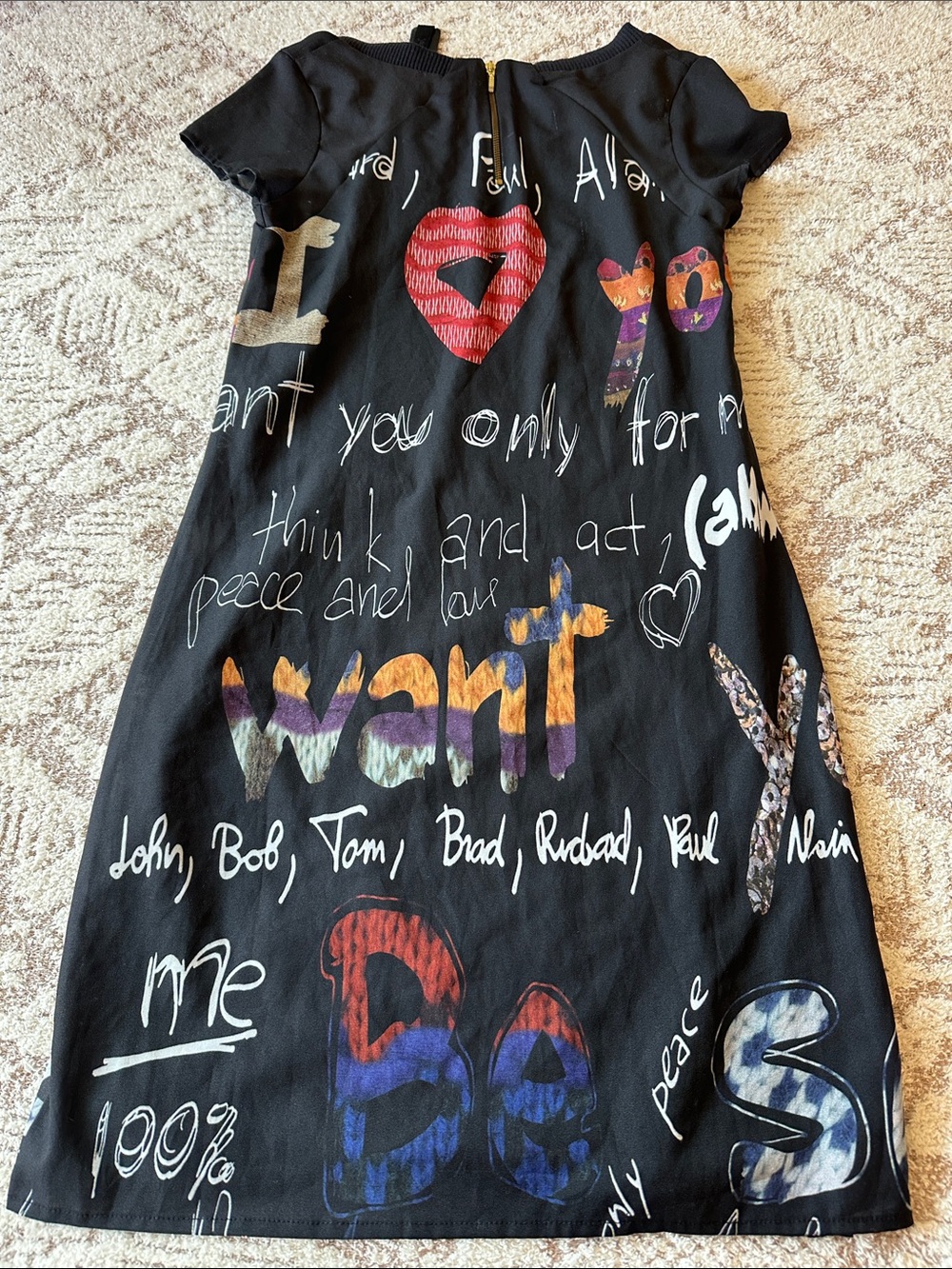 Desigual Graffiti Graphic Print Mini Dress XS Art Pop Art Sheer Sleeve - Picture 6 of 16